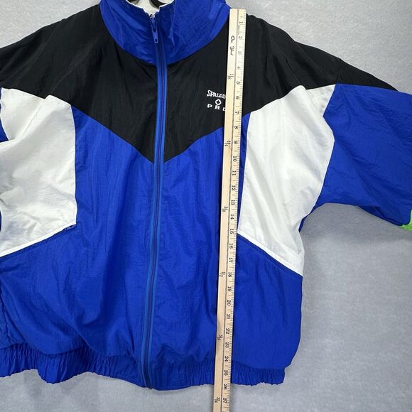 Vintage Spalding Jacket Mens Large Neon Blue Black White Windbreaker 90s Nylon - Picture 7 of 13